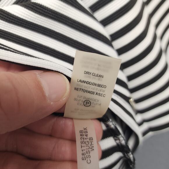Calvin Klein Top Womens Medium Black White Striped Ruffle Sleeve Office Preppy - Picture 5 of 12